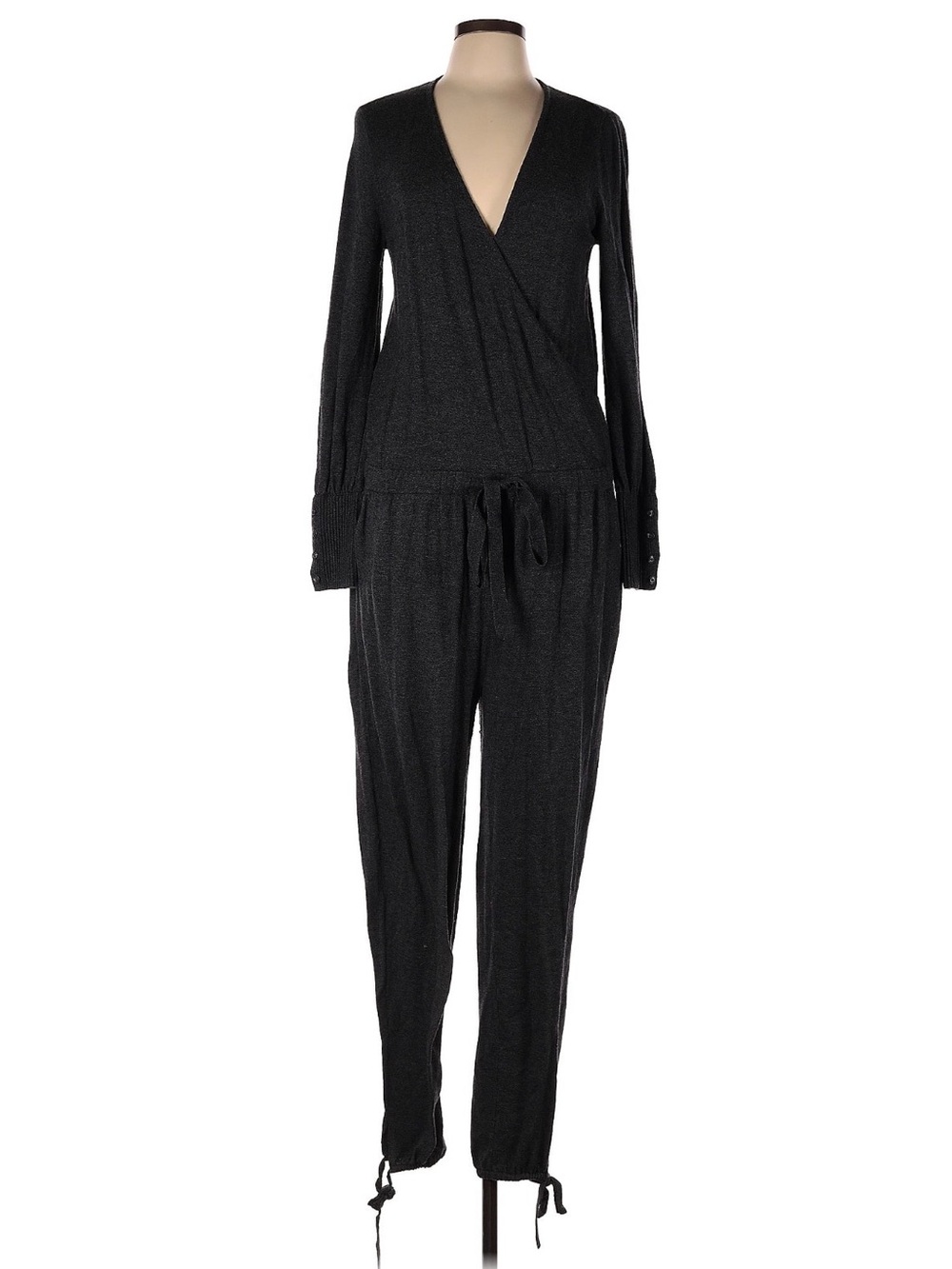 INTERMIX Charcoal Wrap-Front Long Sleeve Jumpsuit